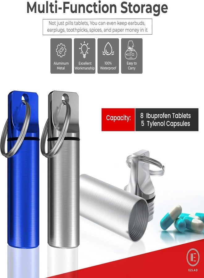 TOPPROSPER Keychain Pill Holder (5 Pack), Aluminum Waterproof Portable Small Travel Medicine Bottle Case Box Container for Purse, Mini Metal Capsule/Tablet Keeper Pocket Organizer for Men & Women - Image 2